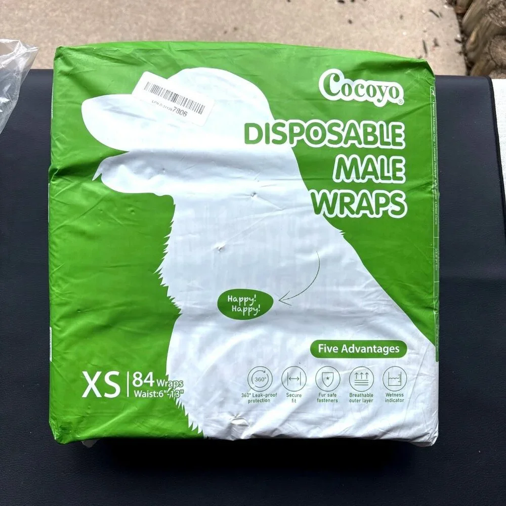 Disposable Male Wraps XS 84 Pack Dog Diapers For 6-13" Waist Adjustable Fit - Picture 3 of 5